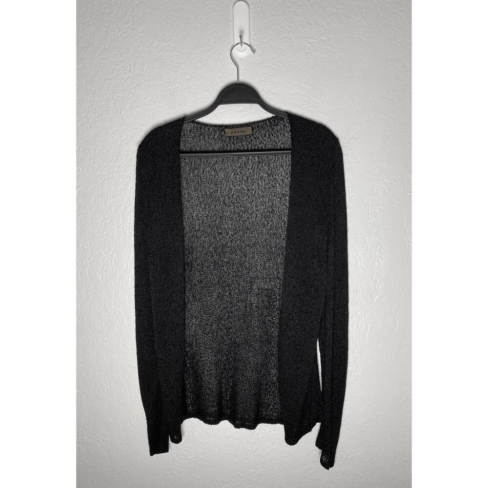 Harari Women's Black Open Knit Lightweight Cardigan Sweater Open Front‎ Sheer